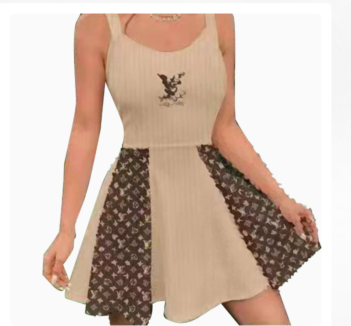 Luxury women's dress summer sexy round neck cotton letter embroidery patchwork retro trendy brand women's dress designer women's clot