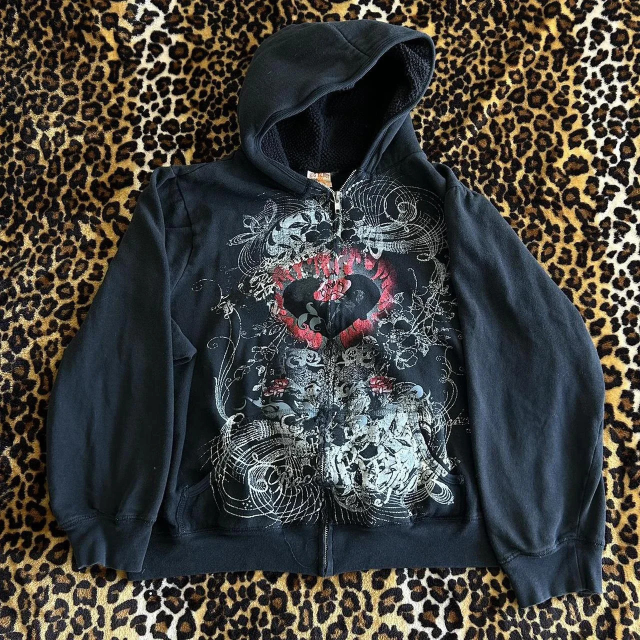 Felpa con cappuccio Emo con zip da donna Felpa con cappuccio ampia a maniche lunghe con stampa di cuori gotici per la primavera autunno Y2K Streetwe