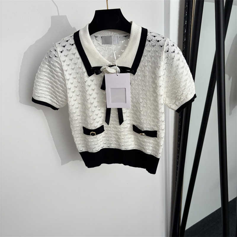 pull d'été t-shirt de créateur femme nœud-détail ajouré t-shirt à manches courtes en tricot marque de haute qualité t-shirt S-L