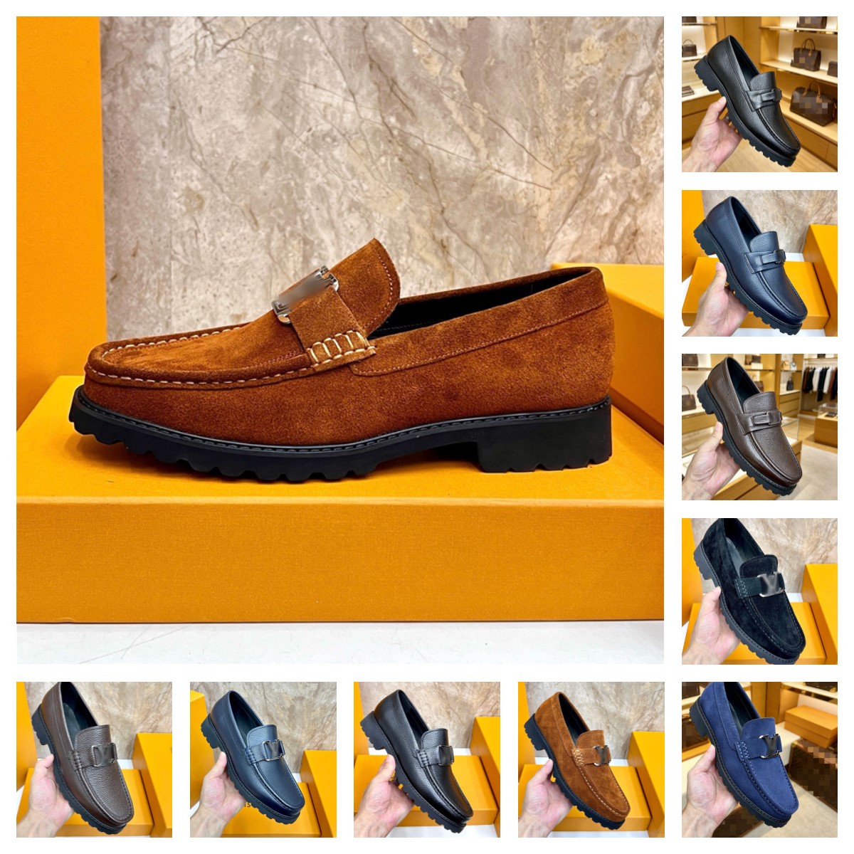 Men's Designer Genuine Leather Platform Loafers 2026 Luxurious Black Chunky Sole Slip On Casual Business Dress Shoes Office Wedding Party Footw