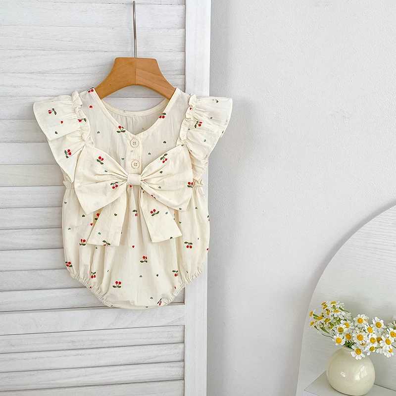 Baby Summer Cherry Print Jumpsuit Short Sleeve Triangle Jumpsuit Girl Baby Sweet Cute Jumpsuit with Bow for Summer Toddlers Baby Y260625TQCB