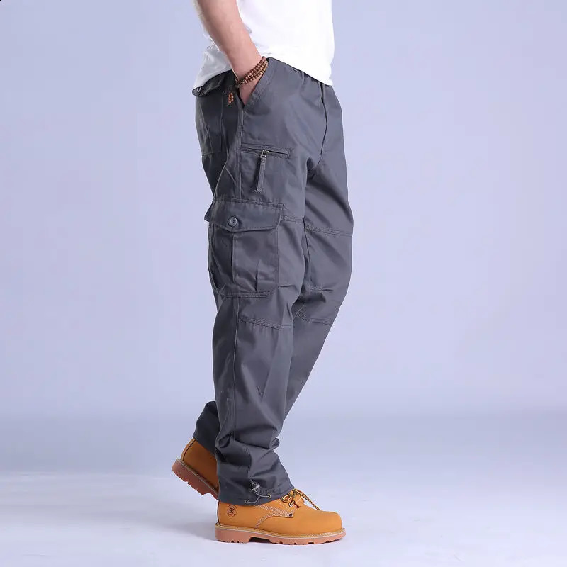 Mens Cargo Work Pants Ripstop Hiking Tactical Pants with Multi Pockets Elastic Waist Pants Cotton Joggers 260623