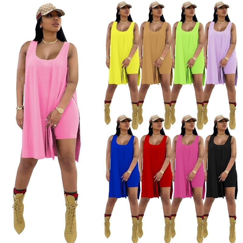 Womens Tracksuits Pieces Clothing Solid Color Loose Long Vest And Shorts Set Two Piece Outfit