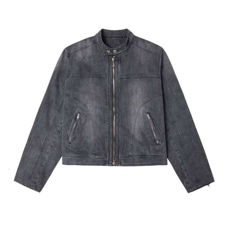 Washed Vintage Denim Jacket Men's Spring Autumn High Collar Design Casual Outerwear Top Street Style Korean Fashion 2 sold W260626