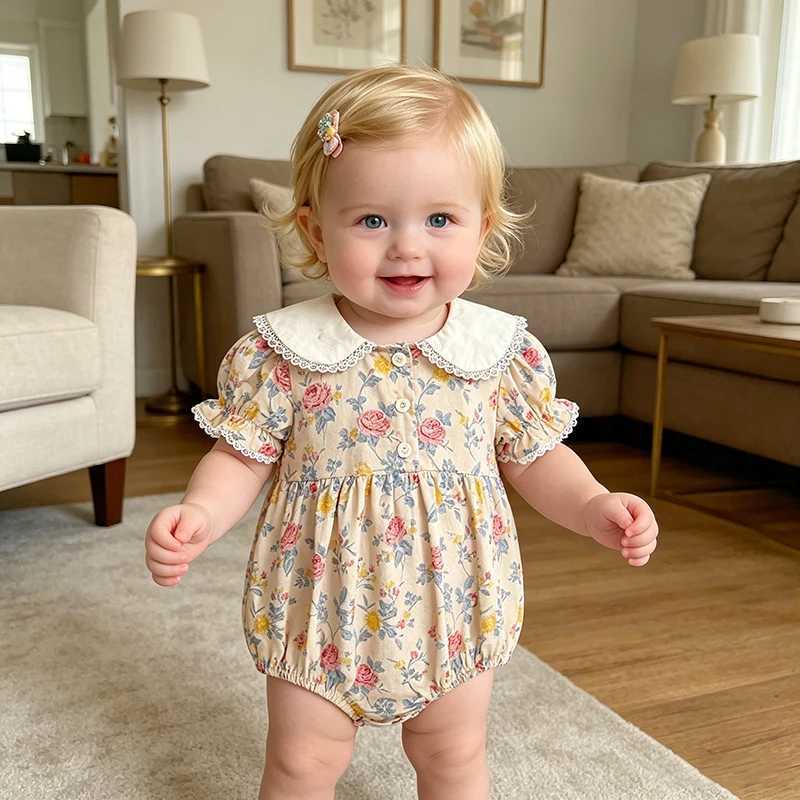2026 New Newborn Baby Girl Bodysuits 0-24M Baby Girl Romper Summer Short Sleeved Cotton Floral Baby Girl Jumpsuit Y2606250ORA