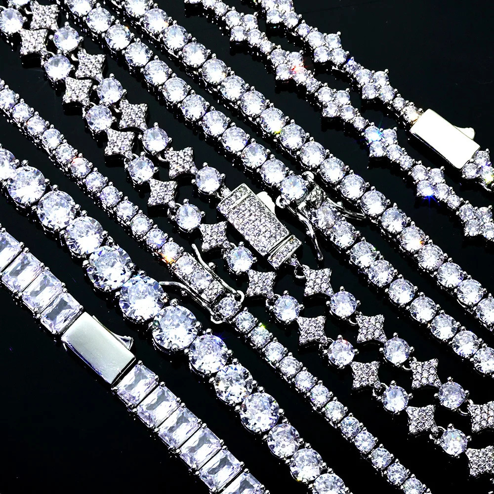 NUOYA Hip Hop Tennis Bracelet Iced Out AA CZ Diamond Star Chain Bling White Gold Plated Jewelry y Gift Women Men 260626BJ