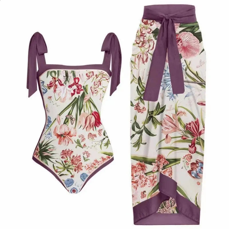 Fashion Womens High End Swimsuit Kimono Vintage Print Swimwear One-Piece Bikini Boho Summer Beachwear Spring Vacation 260625