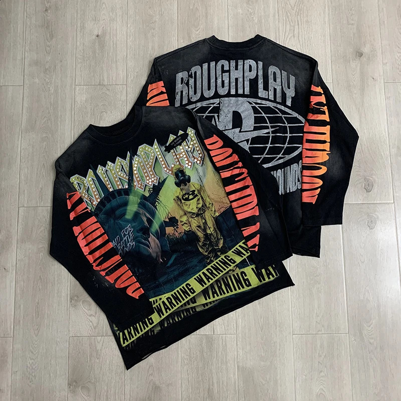 26ss Rough Play Long Sleeve Retro Crisis Goddess Printed T-shirt American Loose High Quality Rough Play Mens Clothing 260624