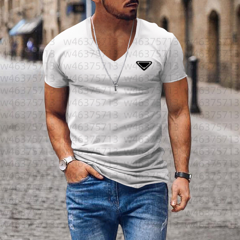 Men Solid White Deep V Neck Short Sleeve T Shirts Slim Fit Embroidery Minimalist Casual Basic Summer Tees