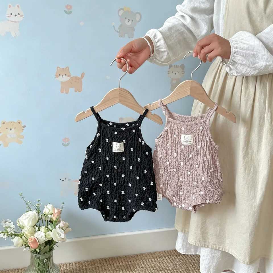 3-24M Summer Cute Baby Girls Cami Bodysuit Soft Cotton Polka Dot Sleeveless One Piece Casual Black Infant Bodysuit Y260625Z3WE