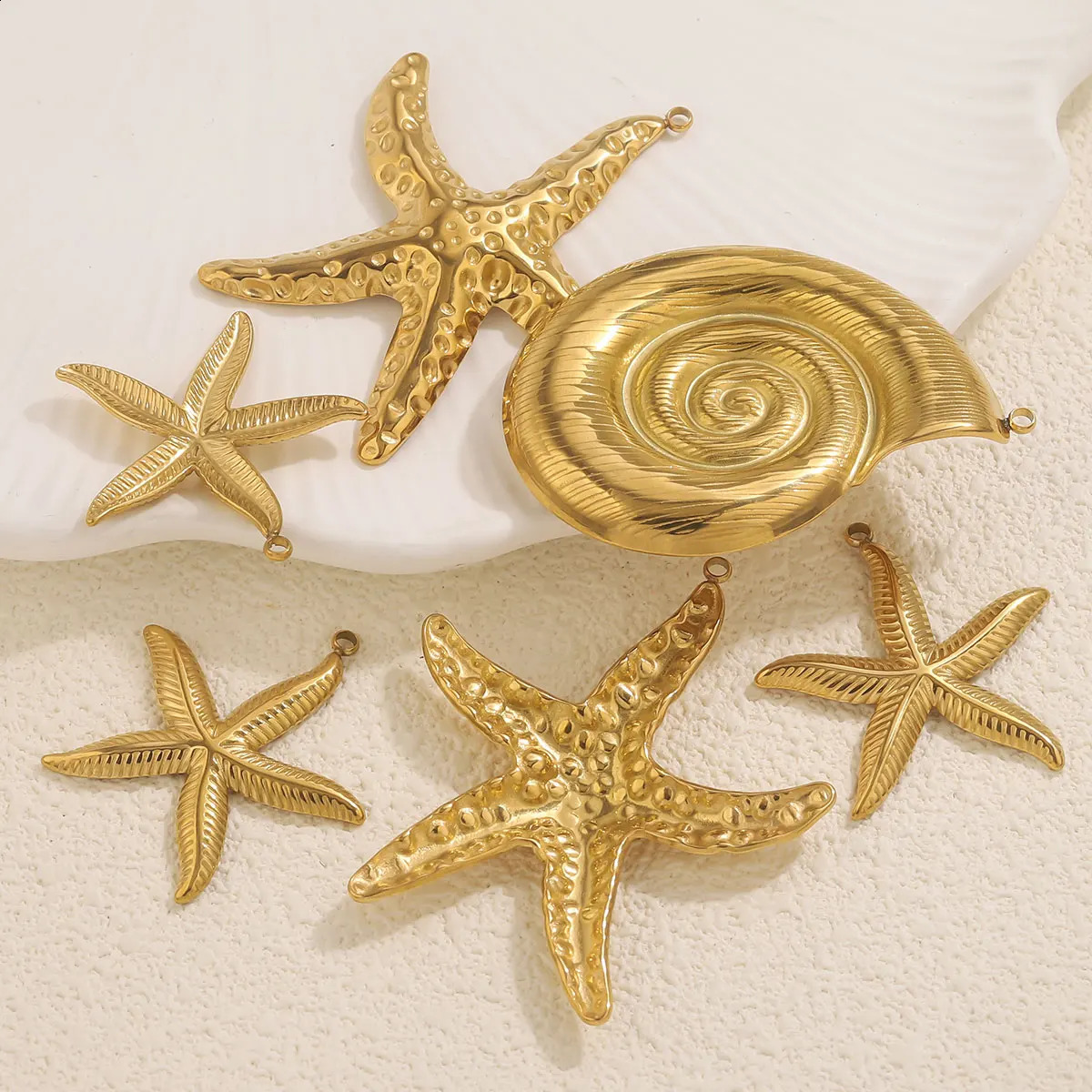 2pcs Stainless Steel Largesized Starfish Conch Pendant Fashionable DIY Jewelry Simple Beach Style Accessories Wholesale 260613
