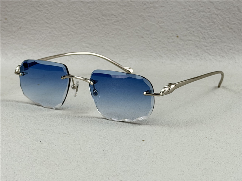 sunglasses vintage 563668 men design frameless cut lenses square shape retro glasses UV400 eyewear gold light color lenses