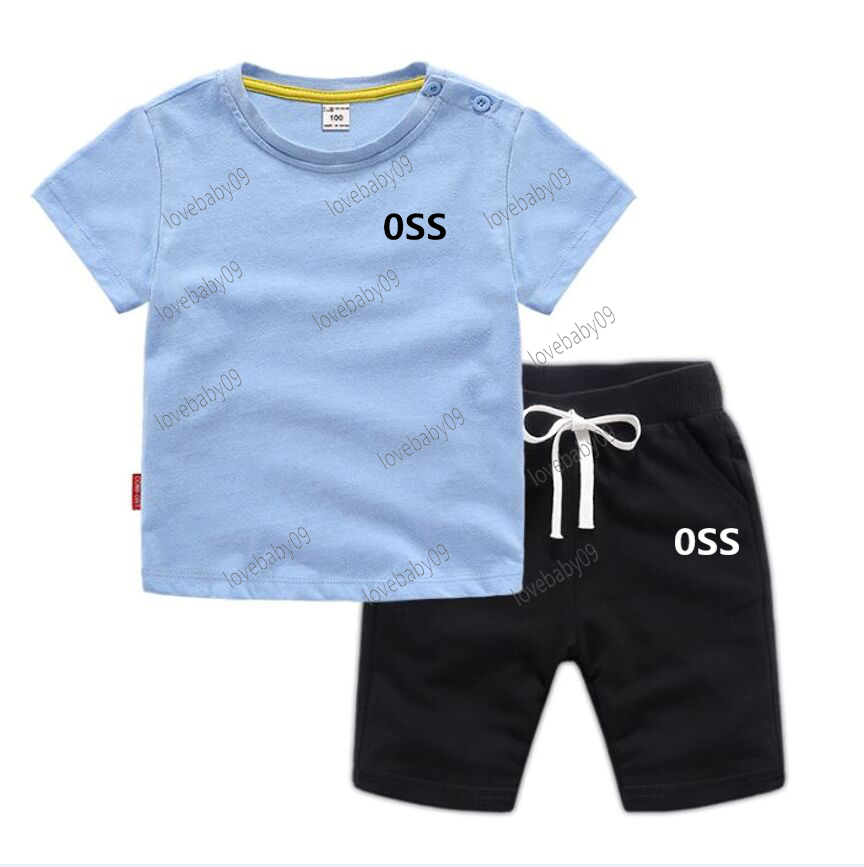 Summer Baby Girls Clothes Suit Children Outfits Boys Sports Cotton Blue T-shirt Shorts 2pcs/sets Toddler Casual Letter Print Kids Tracksuits-image-771808671