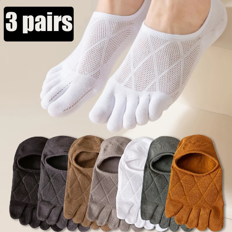 3Pairs Mens FiveFinger Socks Breathable SweatAbsorbent Sports Boat Sock Solid High Quality Soft Lightweight Invisible Sox 260625