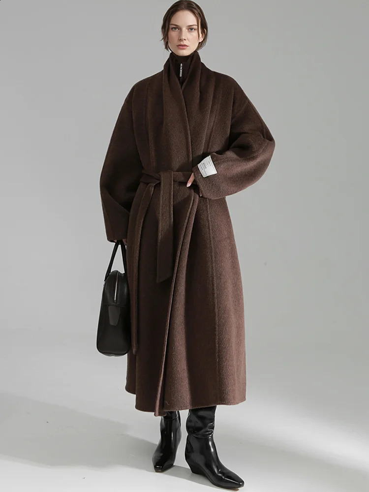 Bathrobe Style Loose 100Wool Coat Women Fashio Elegant Autumn Winter Jacket 260625