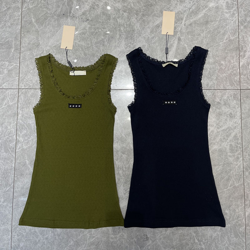 Designer Woman Y2K Knit Vest Slim Fit Sleeveless Lace Trim Tank Top Summer Vacation Daily Outfits