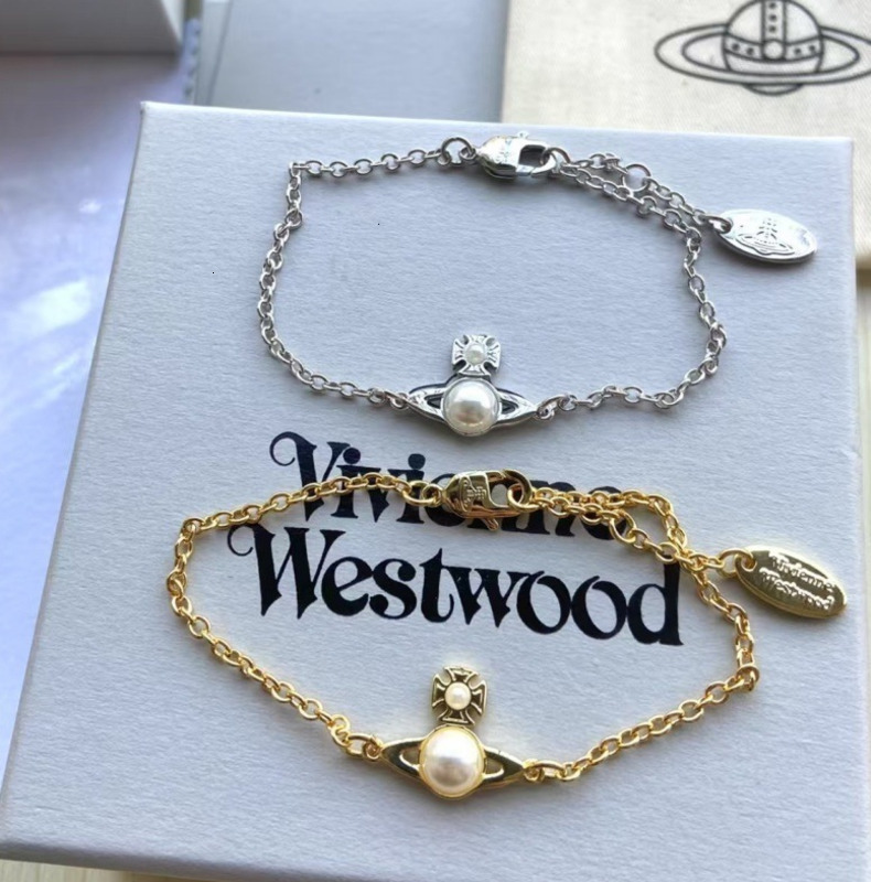 Saturn Jewelry Designer Vivienneewestwood Luxury Bracelet For Woman Men Luxe Bangle Half-pearl Small Orb Bracelet