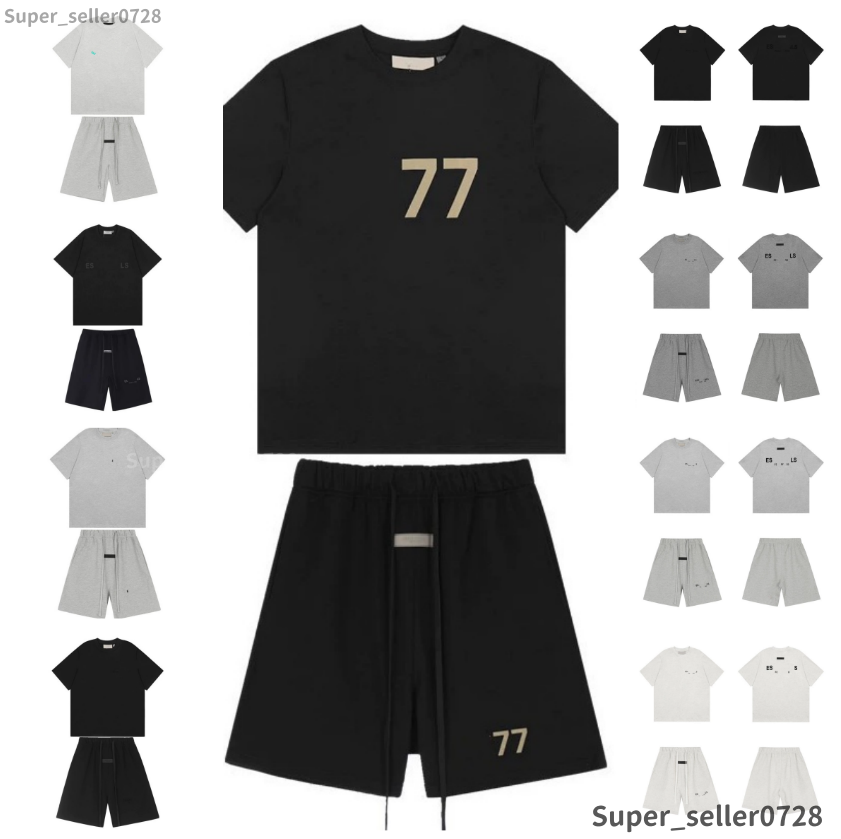 Hot Sale 1977 Tracksuit Designer Mens T-Shirt Shorts Set Classic Letters Cotton Mens 2 Pieces Set Fashion Trendy Hip Hop Essential Shorts Sports Bre