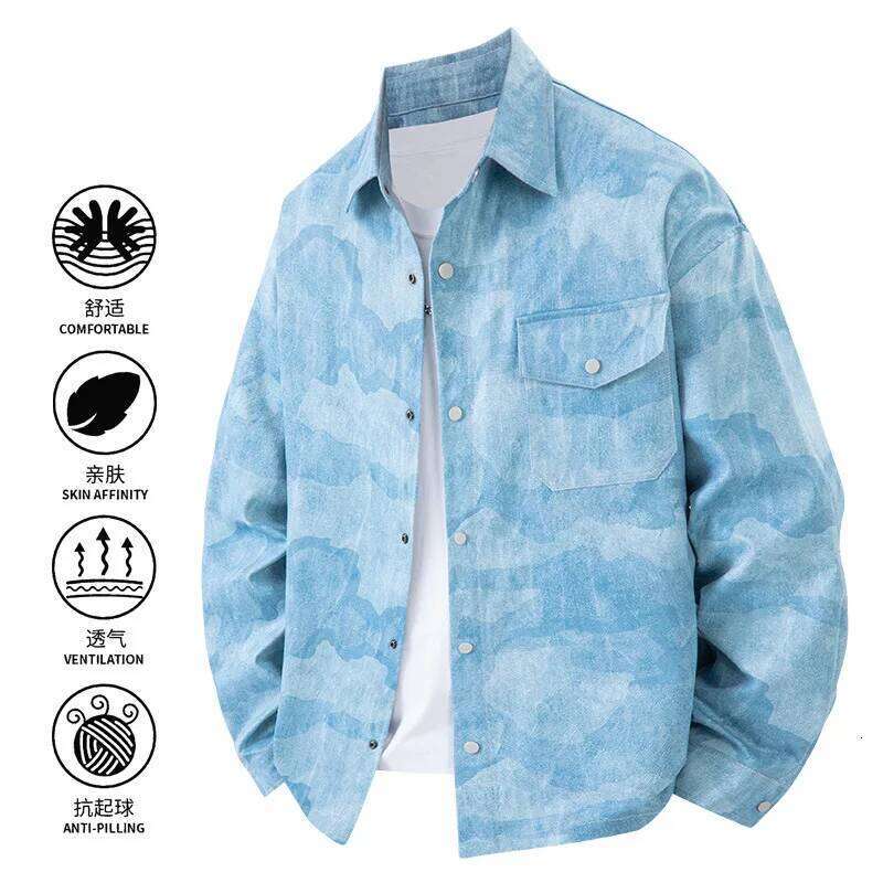New workwear heavy American breathable men's jacket, spring and autumn retro tie-dyed shirt Size: M-3XL W260626