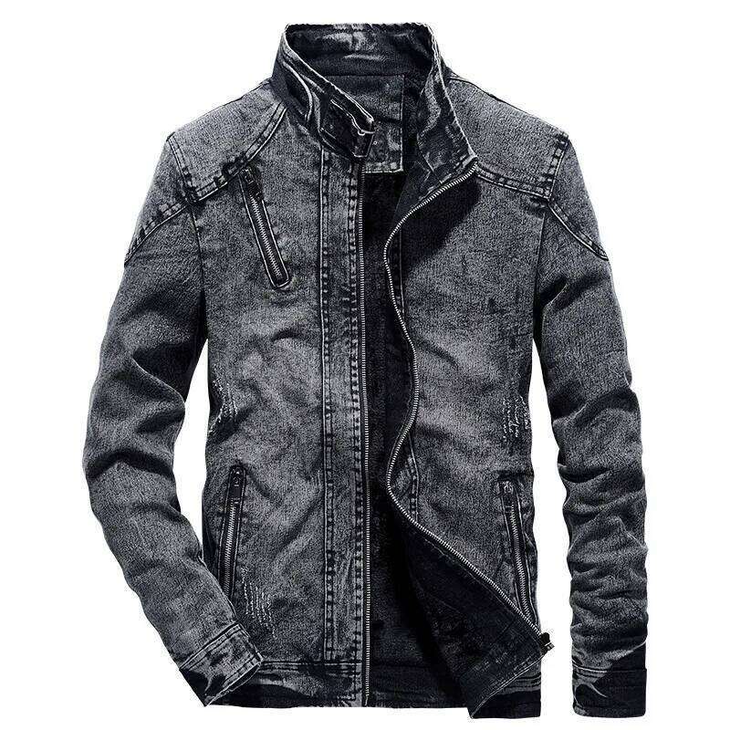 New Vintage Denim Solid Casual Mens Jeans Coat Fashion Clothes for Black Blue Bomber Jacket Men Stand W260626