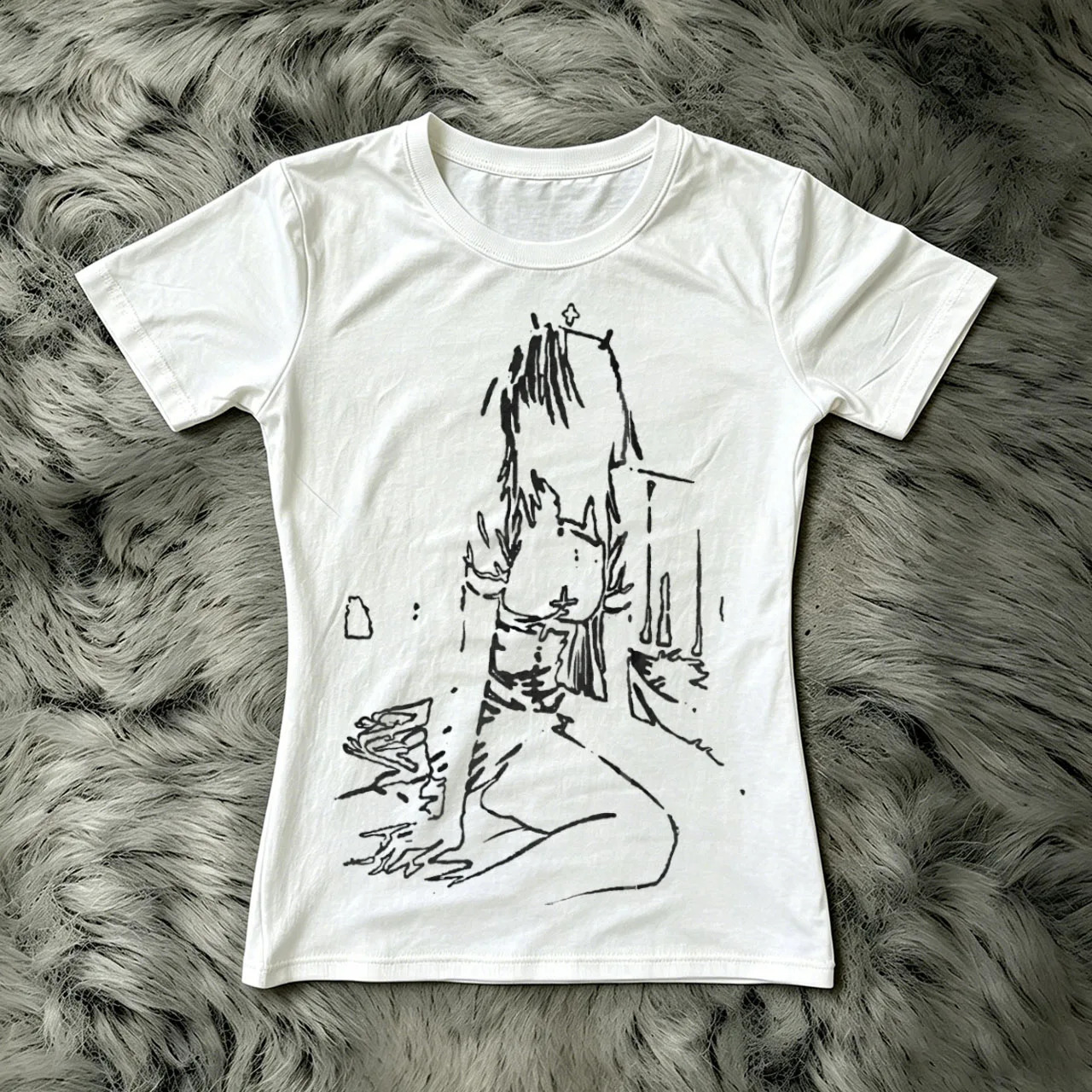 Vintage Tee Aesthetic Casual T-shirts Y2k Cross Streetwear O-neck 90s Text Printing Women Tops Emo Girls Harajuku Clothes Simple 260625