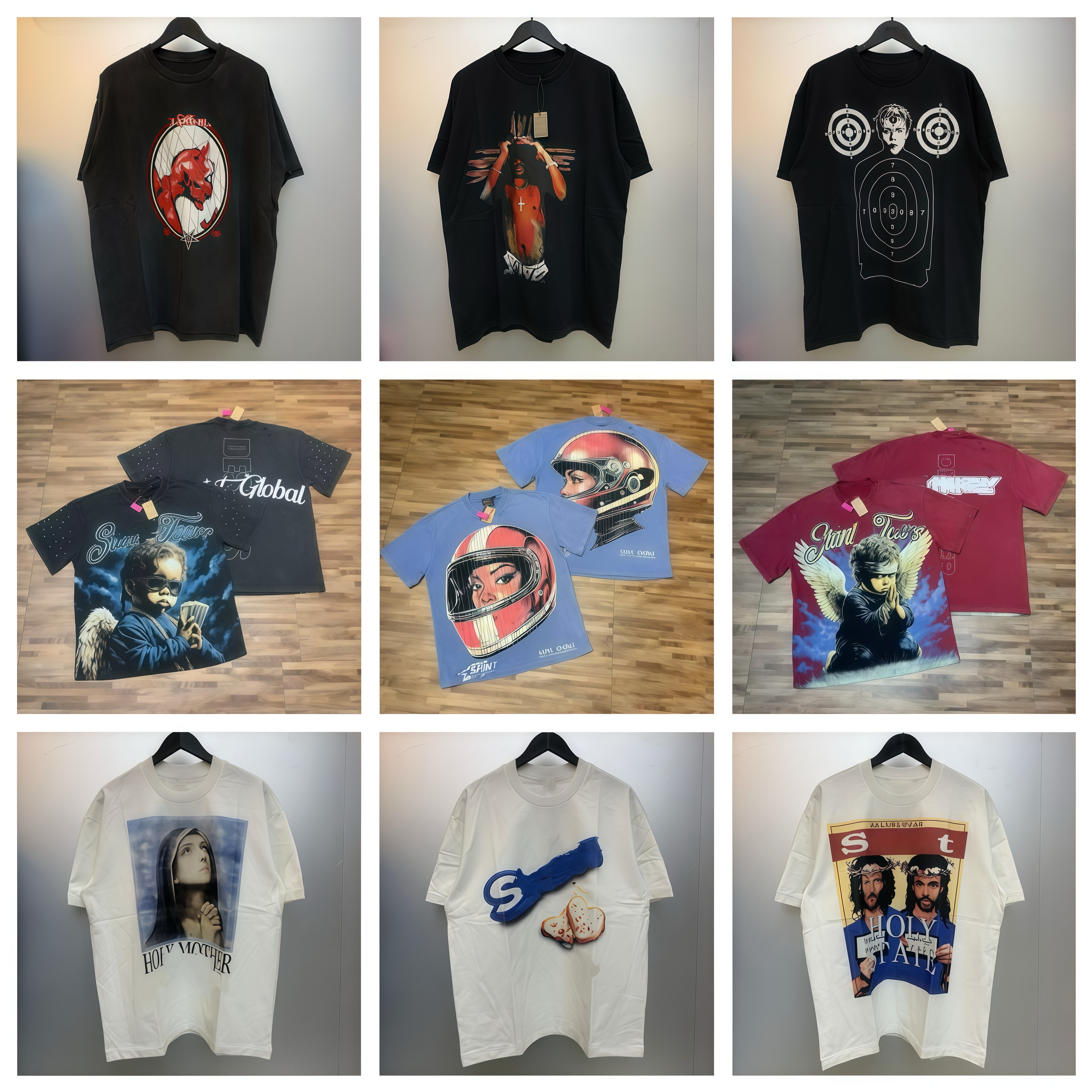 saintshirts t-shirt short survêtement Manches courtes Manches longues hommes et femmes Pur 100% coton matière lavée pantalon de créateur noir hom