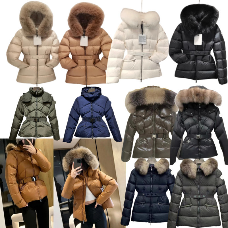 Women Hooded Luxury Down Jackets Jacket With Fur Collar Woman Winter Thickened Warm Puffer Jacket With Waist Belt Casual Comfortable Outerwear For L