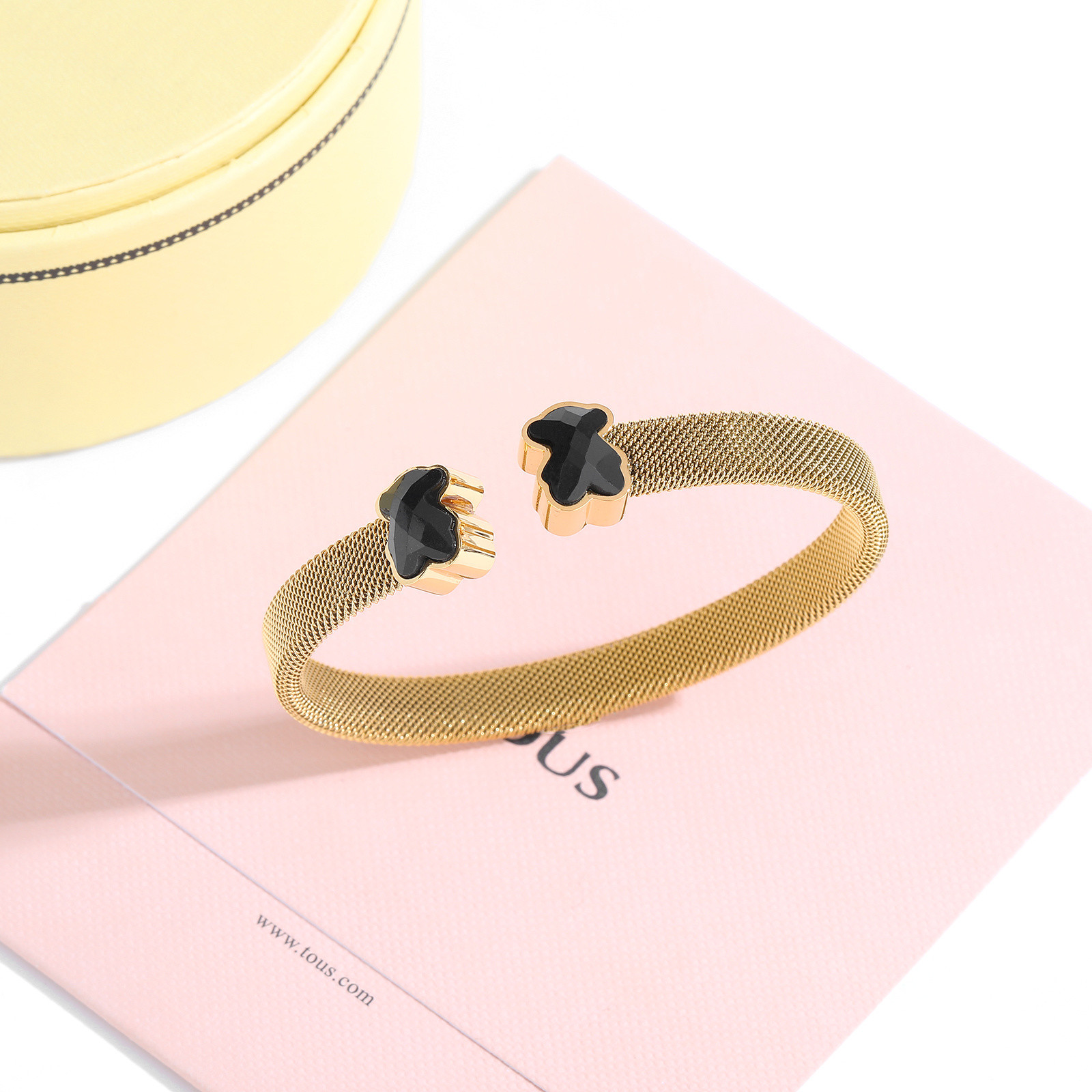 Fashion Women Men Silver Rose Gold Stainless Steel Span Bear Black Green Purple Glass Round Cartoon Animal Letter Heart Wire Bangle Bracelets Jew-image-1112445083