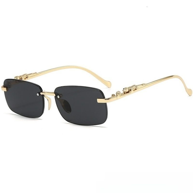 Designer Mens Womens Rimless Sunglasses Metal Leopard Cheetah Temple Decor Retro Rectangle Shades UV Protection For Daily Travel Beach Outdoor Drivi