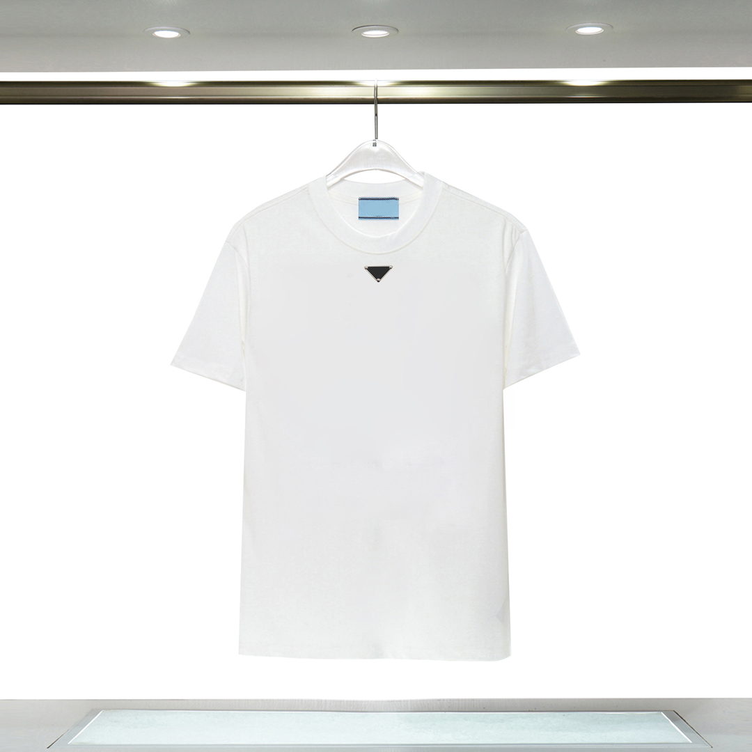 Men's Summer Casual T-Shirt Fashion Luxury Brand Cotton Soft Comfortable Simple Triangle Badge Round Neck Short Sleeve TopT