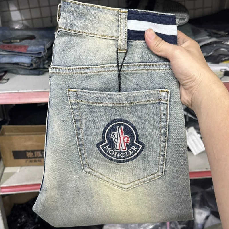 jeans designer men's jeans style slim fit skinny spring/summer thin blue high-end label embroidered patchwork trousers D7FM