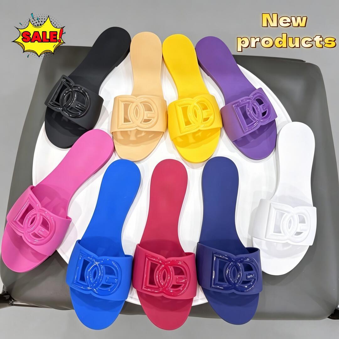 Women D-G Logo Rubber Slide Sandals Summer Waterproof Jelly Slippers Outdoor Beach Pool Flat Slides Multi Color Ladies Casual Slip On Sandals