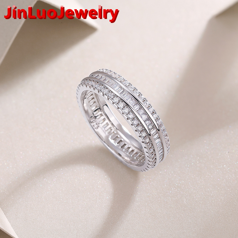 Exquisite Three Layers Moissanite Ring Wedding Engagement Promise Ring for Women Everyday Wear S925 Silver White D Color Ring