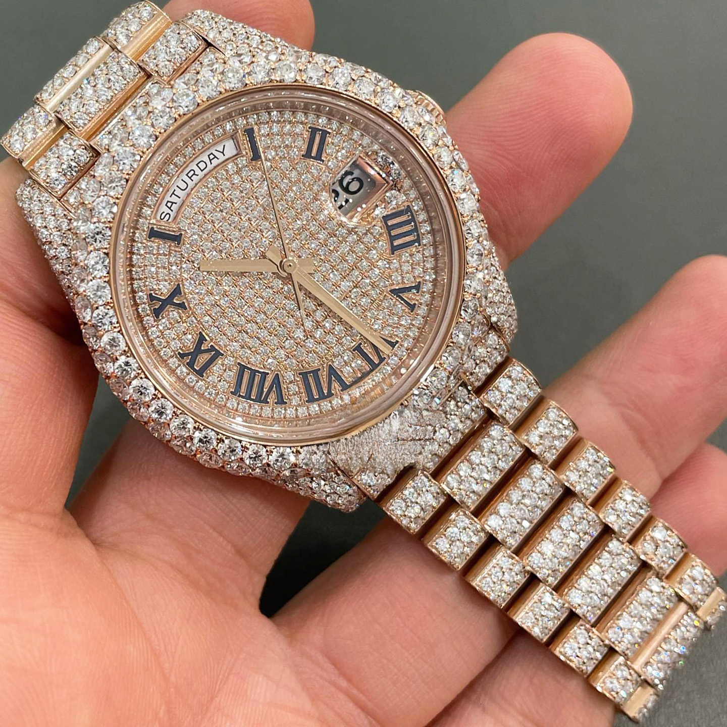 Hip-hop vvs Moissanite watches for lovers Limited Edition Luxury Japanese Mechanical Movement Automatic Date Display Steel Ice Crystal Cut Diamond A