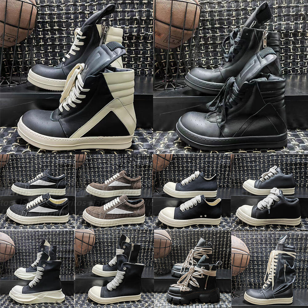 Designer ricksssss owensss shoes boots Geobasket Sneakers Vintage Casual Running Shoes Runaway Low Genuine Leather Canvas Suede Runner Sneaker Train