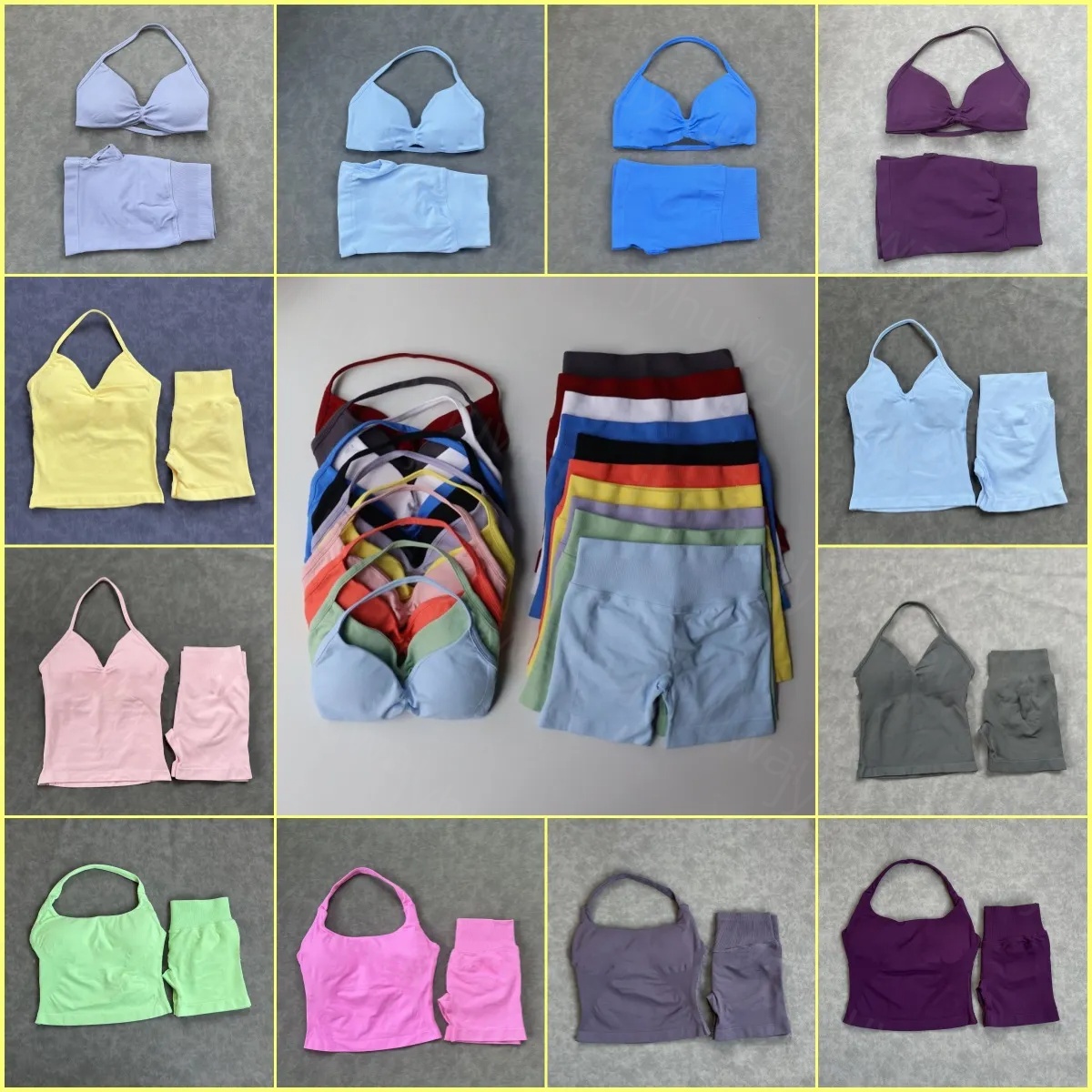 Dyfn Ensemble de shorts de yoga pour femmes, ensemble de yoga sans couture, vêtements de fitness, short de gymnastique, débardeur rembourré, gile