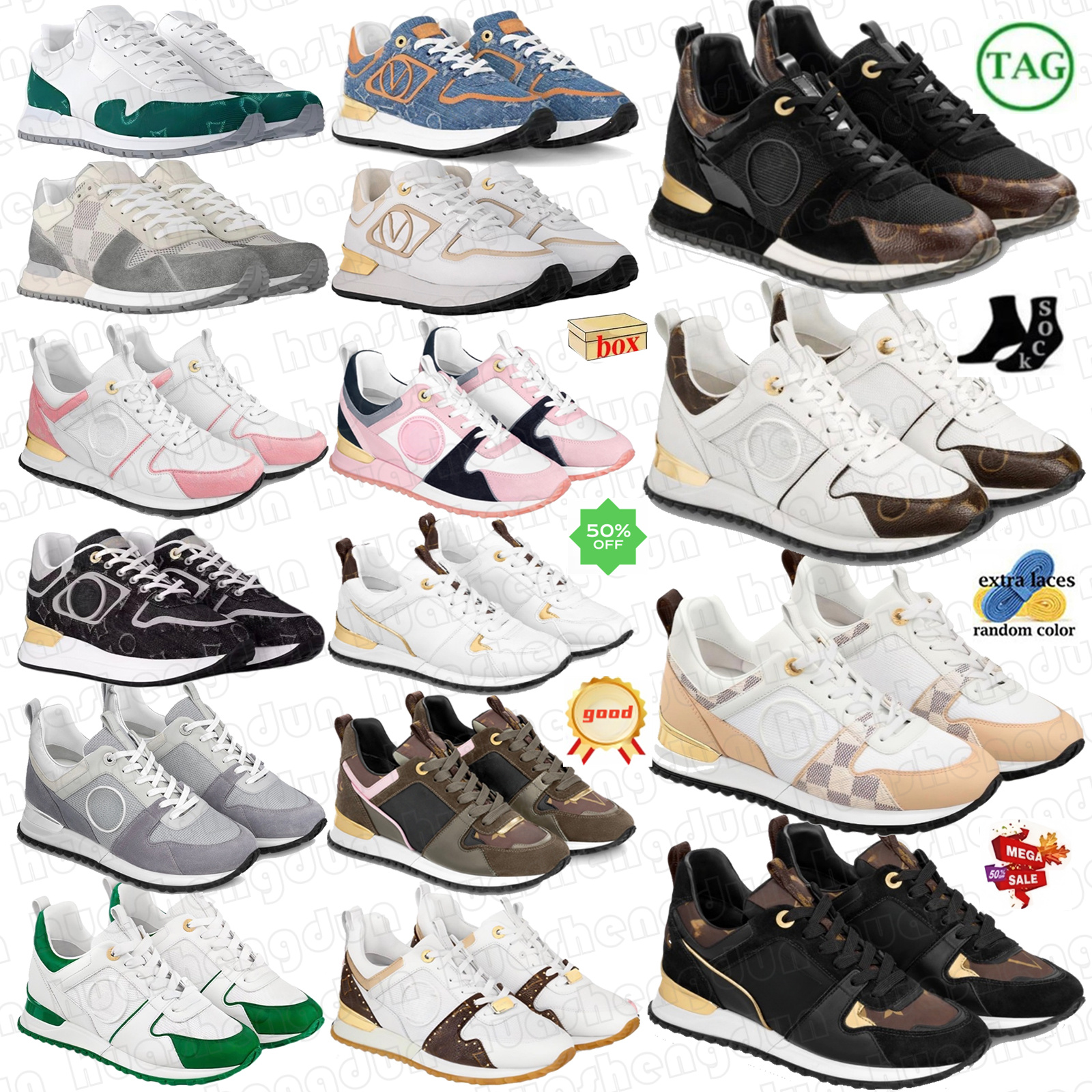designer casual shoes Run Away Sneaker Monogram Denim Black White Cream Damier Green Orange Reverse Canvas Embossed Leather Black Iridescent Khaki