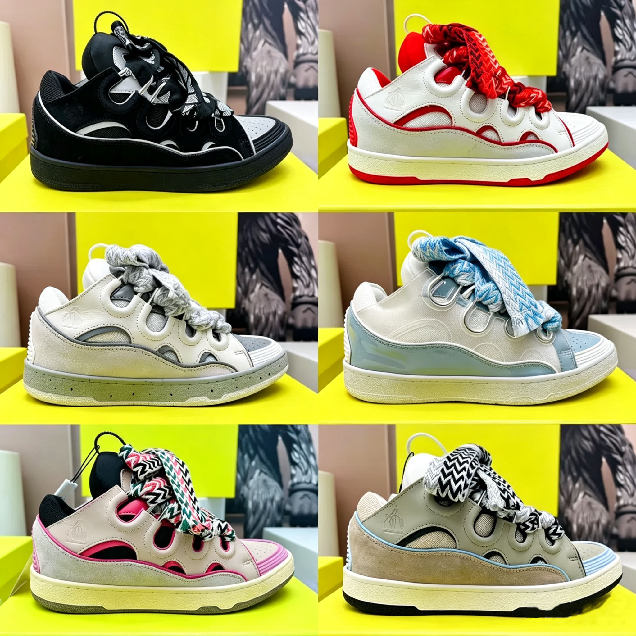 Curb shoe designer retro white red men and women bread thick soled fashionable outdoor skateboard big braid lace casual walking shoes size 35 46
