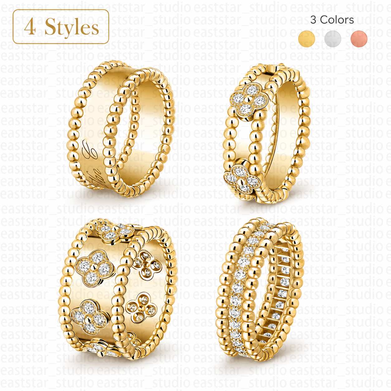 Designer Ring Rings Designer For Women Luxury Jewelry Clover Ring Gold Silver Rose Gold Beads Border Crystal Bands Size 6 7 8 9