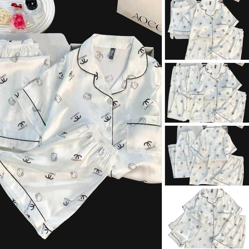 Cartoon Cat Thin Cool Home Wear Three Piece Set with Chest Pads and Short Sleeves Can Be Worn Outside 2026 New Model Womens Summer