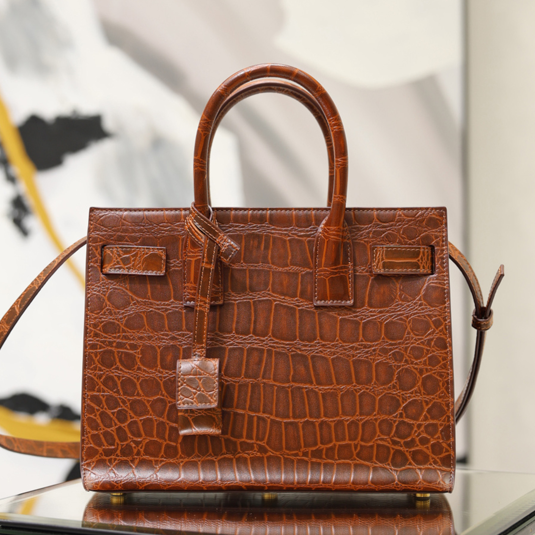 Top Quality Crocodile Embossed Leather Shoulder Bag Genuine Leather Golden Hardware Crossbody Bag Adjustable Strap Handbag Women Casual Shopping Pur