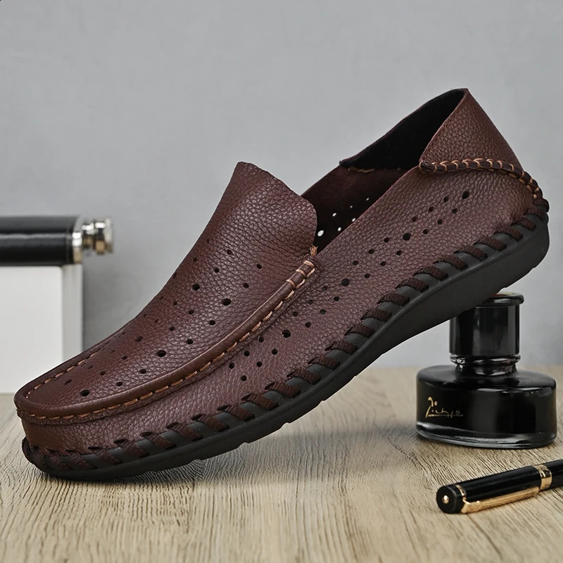 2026 Summer Breathable Men Leather Shoes Soft Skin Plus Size Casual Single Layer Cowhide Wide Feet Business Loafers 260626BJ