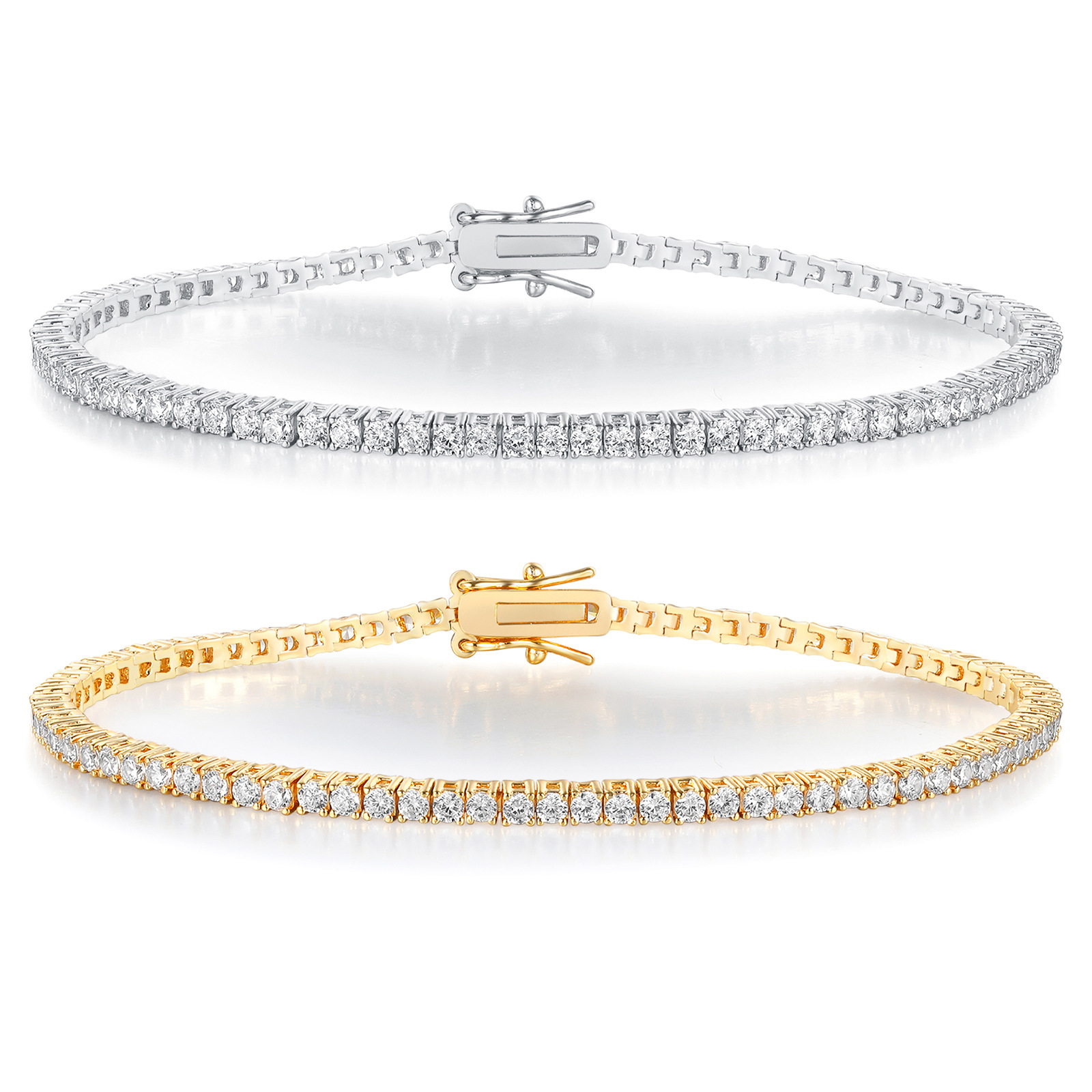 Classic 2mm Full CZ Tennis Bracelets 18K Gold Silver Fill Sparkling Round 5A Cubic Zirconia Chain Bracelet Ladies Daily Party Women Fashion Jewelry