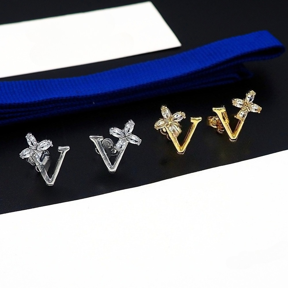 Classic Designer Letter Earrings for Women 18K Gold Silver Plated Stud Earrings Premium Quality Crystal Zircon Earrings Minimalist Women's J-image-1112373948