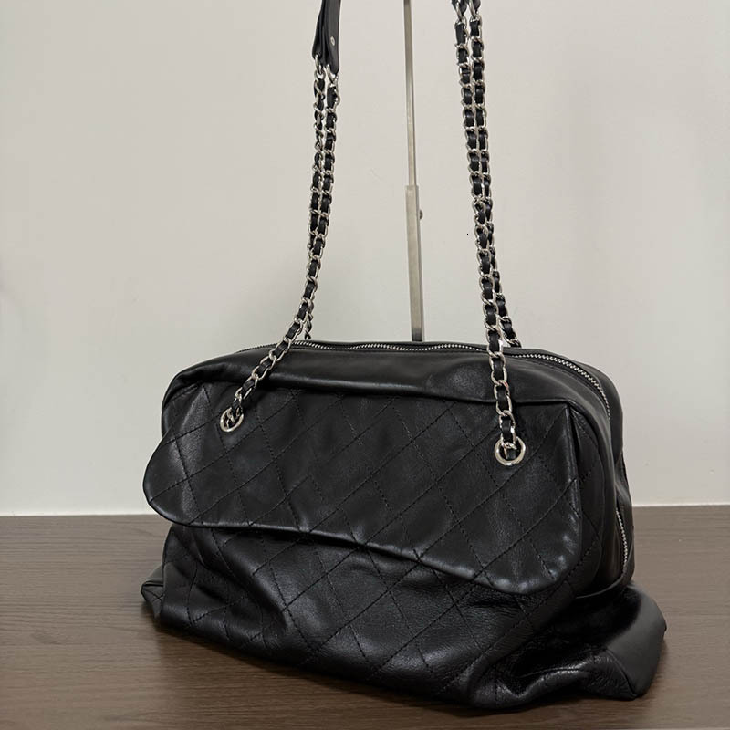 Hobo Fold Retro Underarm Bag Designer Womens Shoulder Calfskin Diamond Grid Silver Hardware Metal Matelasse Chain Luxury Handbag Crossbody Airport B