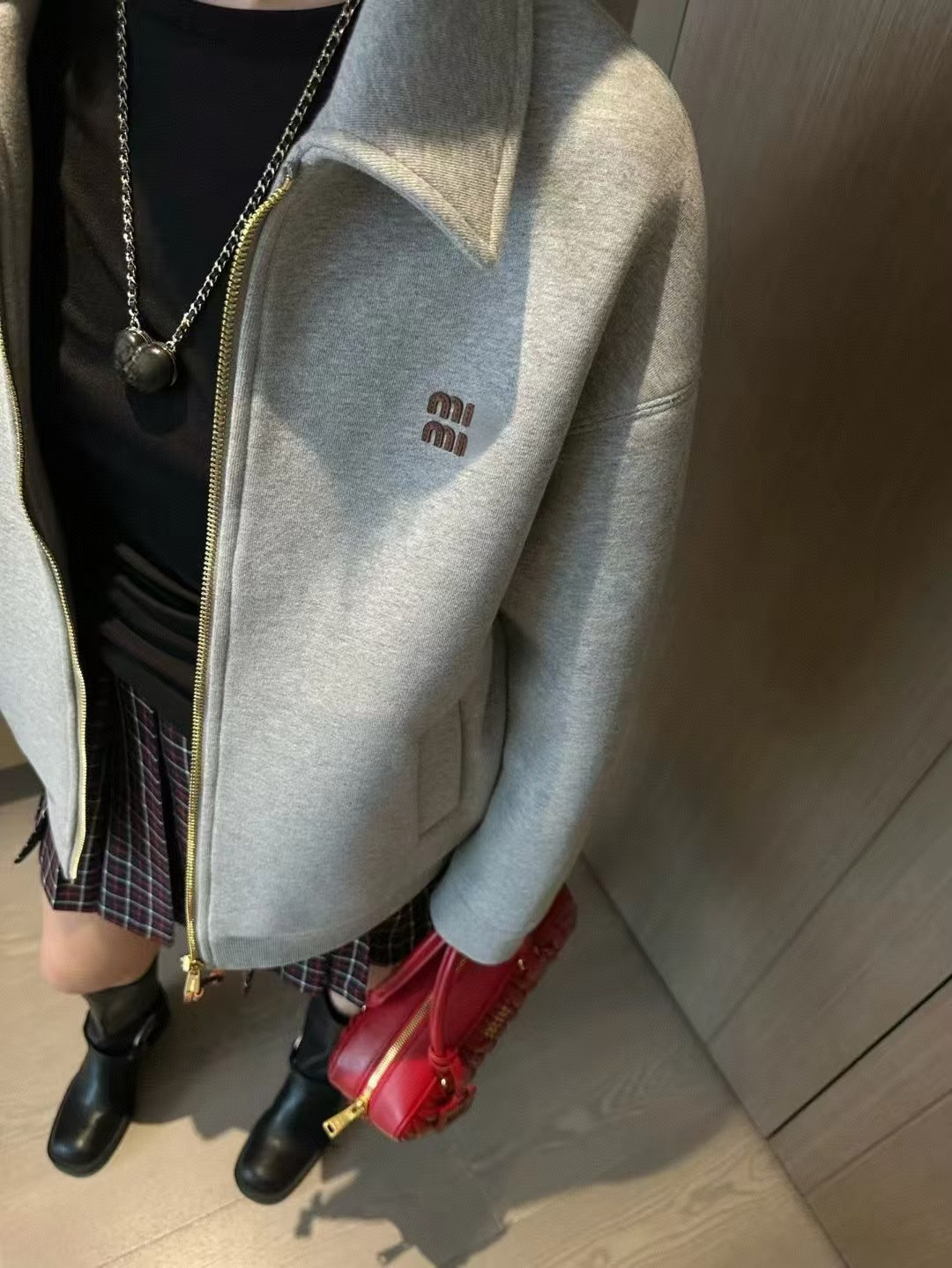 Miu Top Jacket MM Designer Women Zipper Jacket Luxury Brand Set Of Spring And Autumn Leather Suede Plaid Top Long Sleeve Sweatshirt Jackets Preppy S