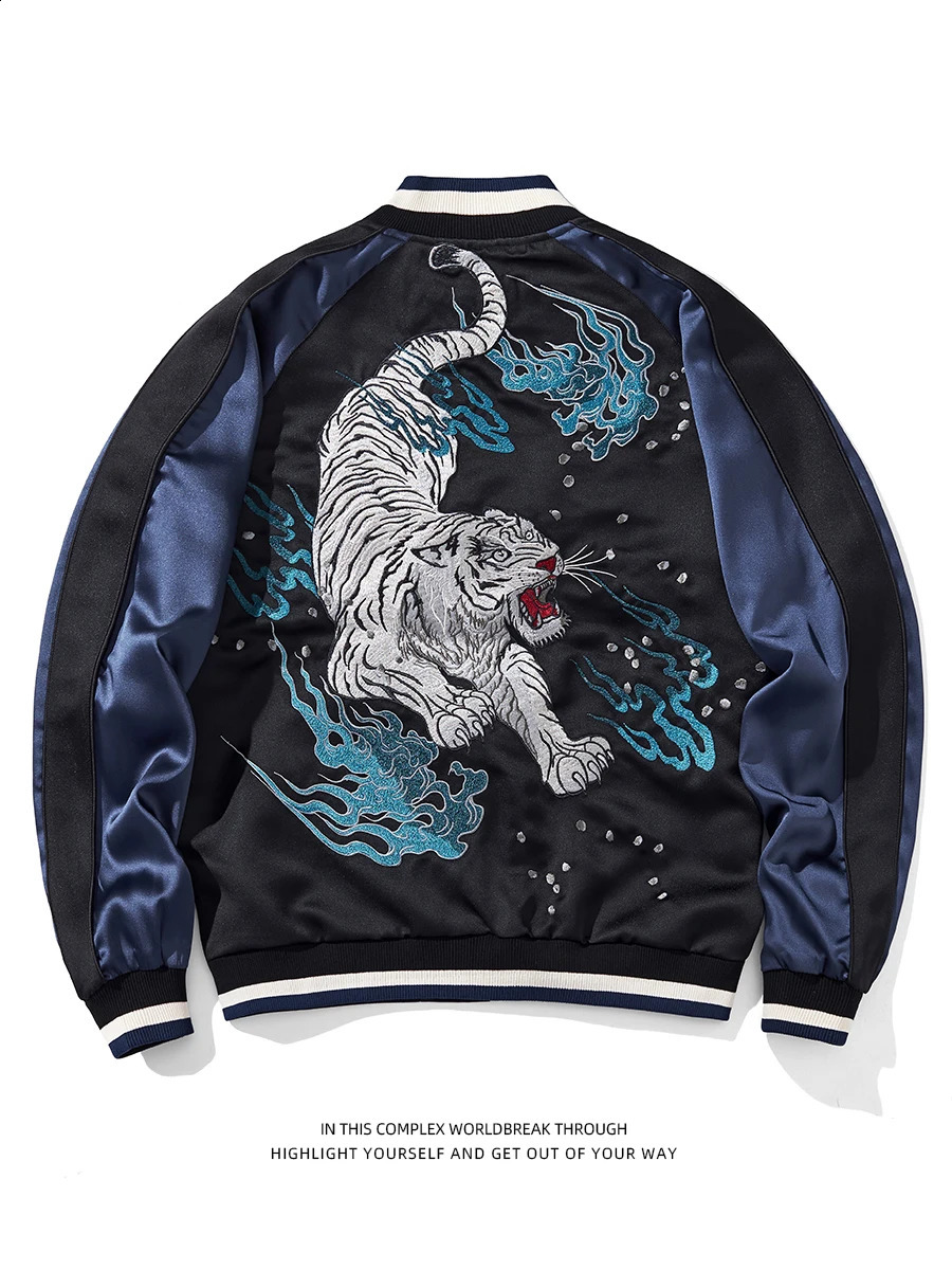 Monkey Store White Tiger Heavy Industry Embroidered Jacket Mens Baseball Uniform Sukajan Standard Fit Long Sleeve Spring Autumn 260623BANJIA