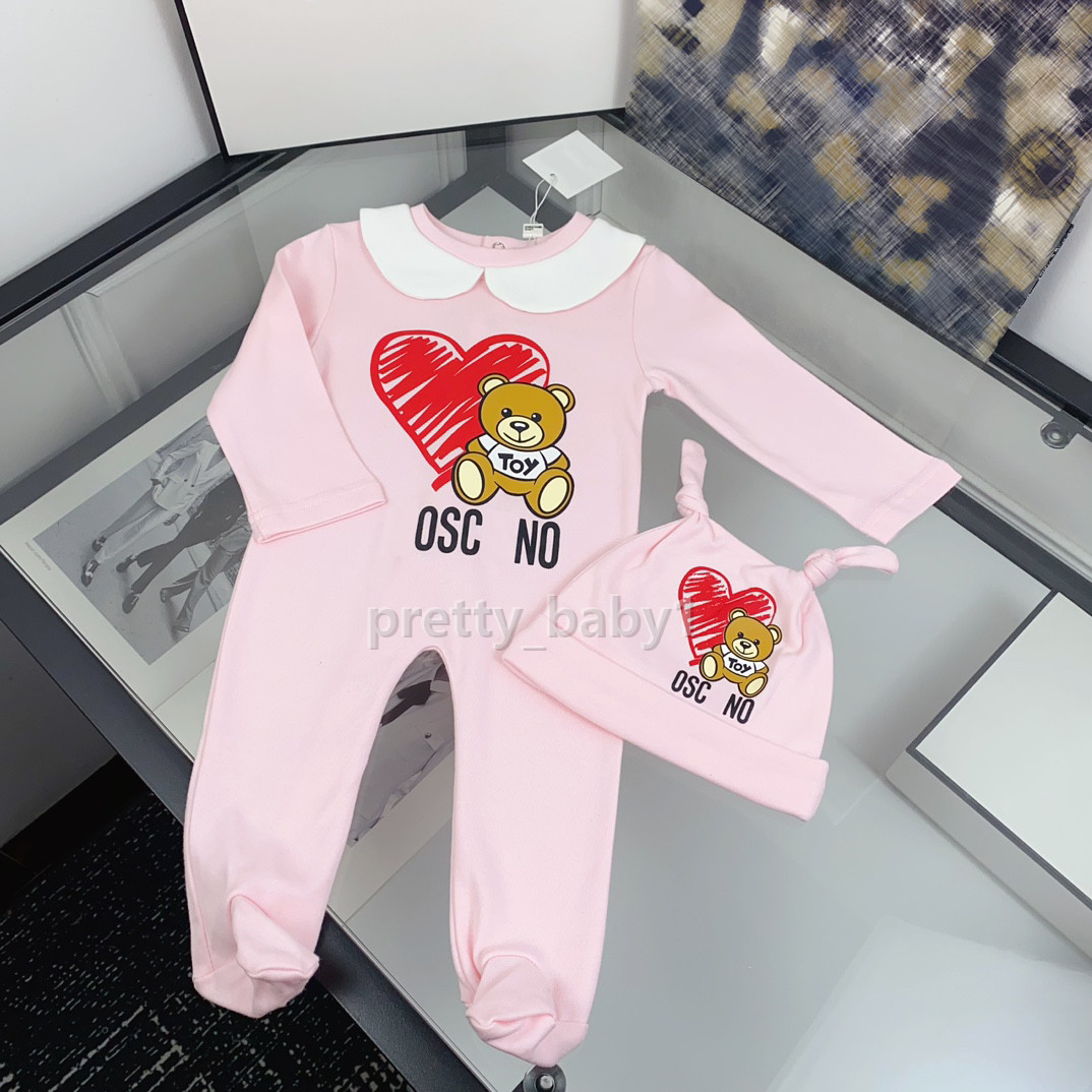 2pcs 3pcs/Set Designer Baby Girl Rompers Hat Bibs 100% Cotton Spring Fall Clothes Summer Toddler Boys Jumpsuits High Quality Kids Clothing