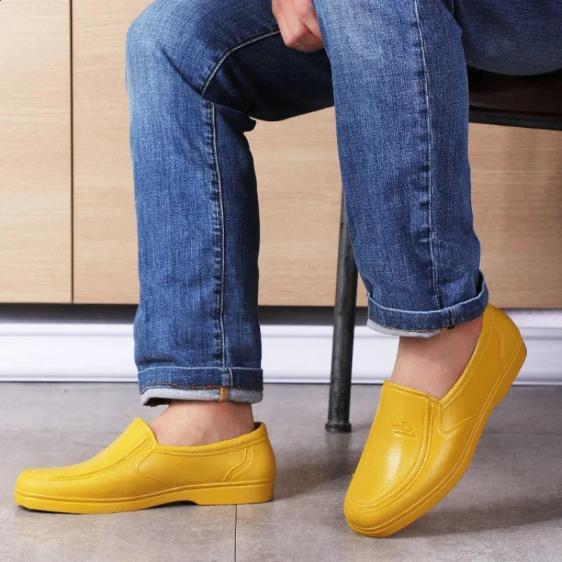 Work Plain Man Shoes Yellow LowTop Mud Adult Rubber Original Fishing Plastic Water Without Lacing Rain Boots for Men 260626BJ