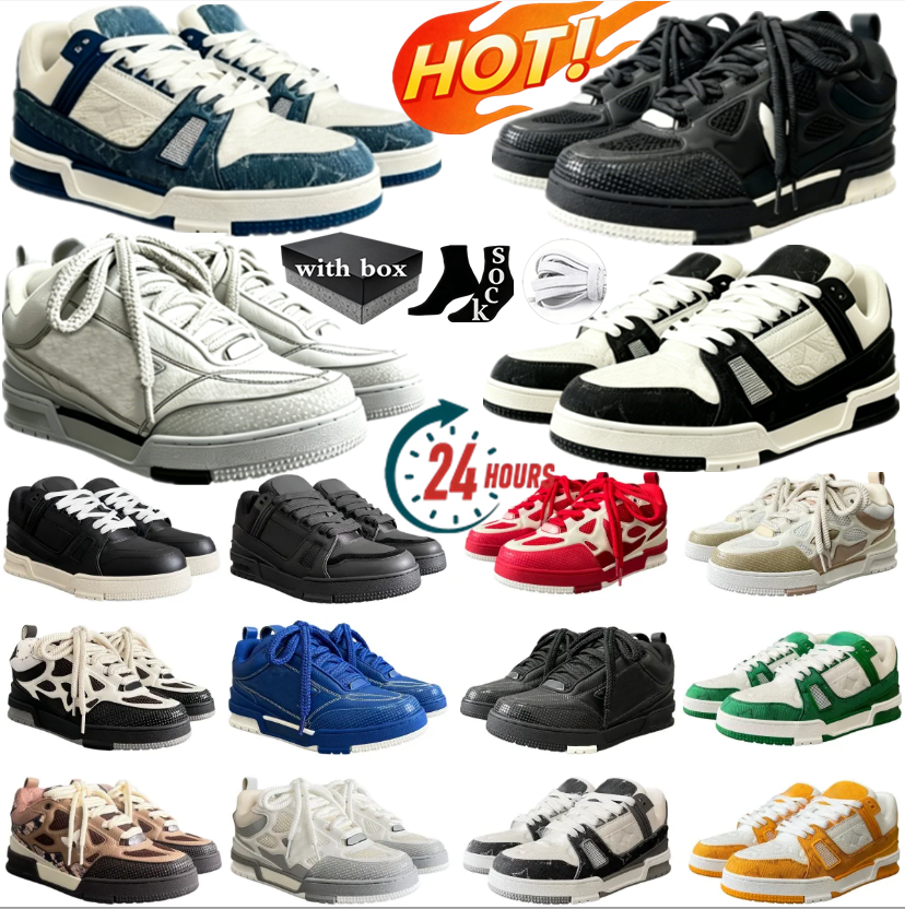 Top Designer shoes Men Women Casual tennis Shoes Sneakers luxury Calfskin Platform Trainers Leather flower Skate Lace-up skates with box
